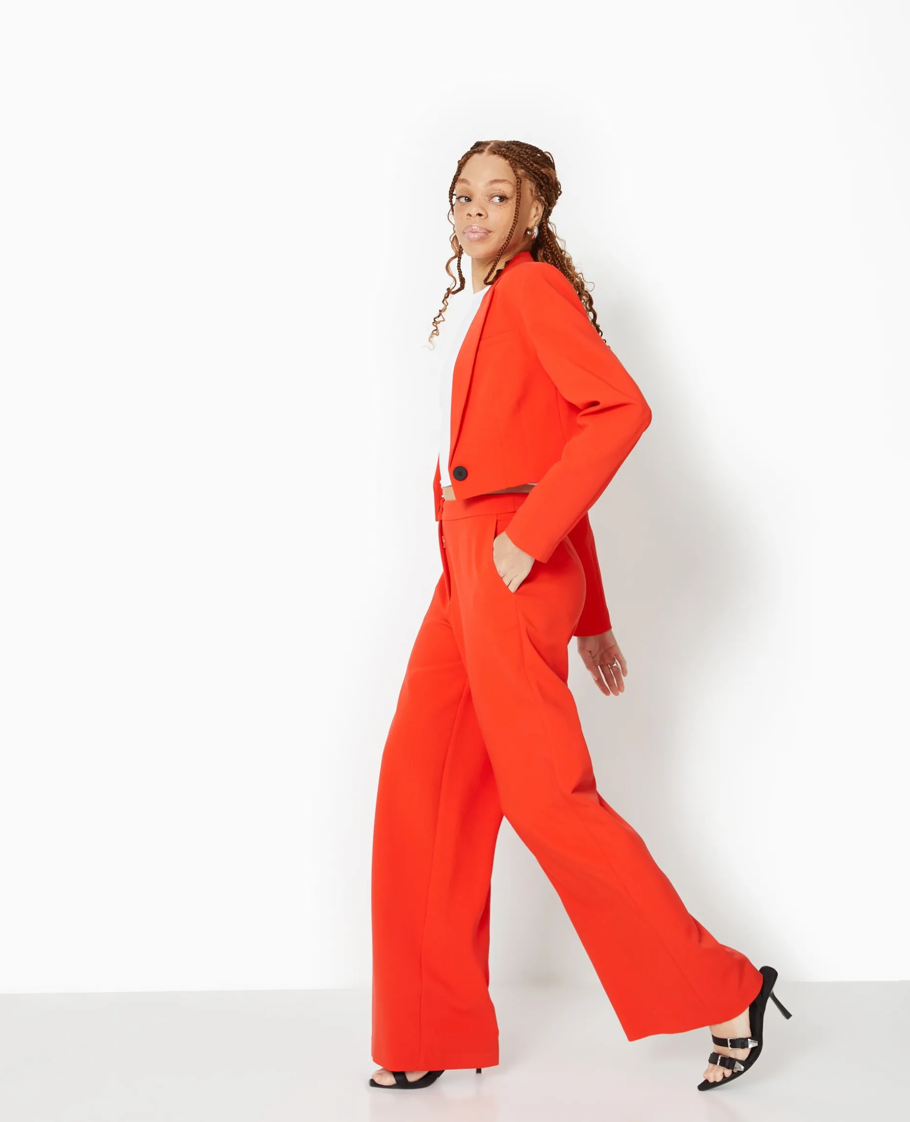 Pantalon Large Et Droit Taille Haute - Rouge