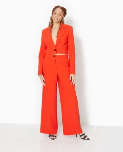 Pantalon Large Et Droit Taille Haute - Rouge