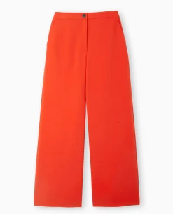 Pantalon Large Et Droit Taille Haute - Rouge