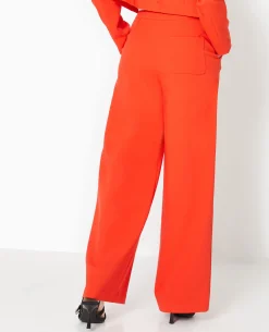 Pantalon Large Et Droit Taille Haute - Rouge