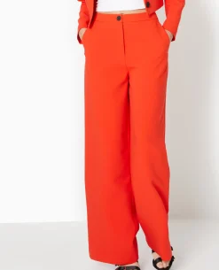 Pantalon Large Et Droit Taille Haute - Rouge