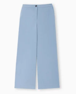 Pantalon Large Et Droit Taille Haute - Bleu