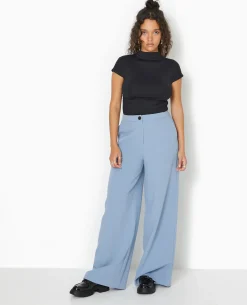 Pantalon Large Et Droit Taille Haute - Bleu