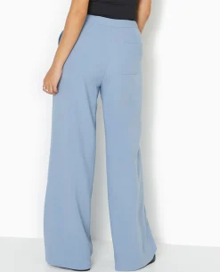 Pantalon Large Et Droit Taille Haute - Bleu