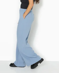 Pantalon Large Et Droit Taille Haute - Bleu