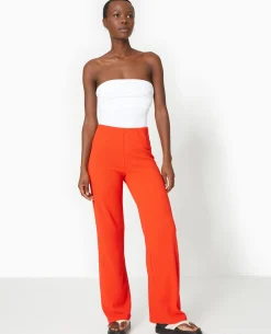 Pantalon Large Et Fluide En Tissu Effet Froissé - Rouge
