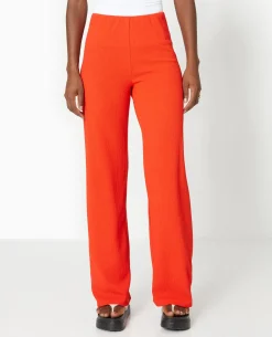 Pantalon Large Et Fluide En Tissu Effet Froissé - Rouge