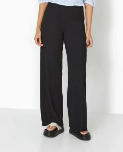 Pantalon Large Et Fluide En Tissu Effet Froissé - Noir