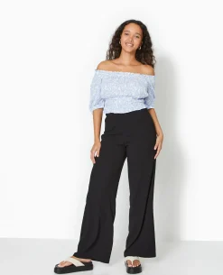Pantalon Large Et Fluide En Tissu Effet Froissé - Noir