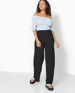Pantalon Large Et Fluide En Tissu Effet Froissé - Noir