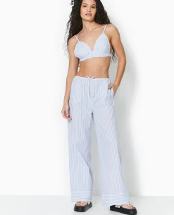 Pantalon Large Rayé Façon Pyjama D'homme - Bleu