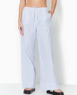 Pantalon Large Rayé Façon Pyjama D'homme - Bleu