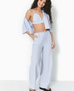 Pantalon Large Rayé Façon Pyjama D'homme - Bleu