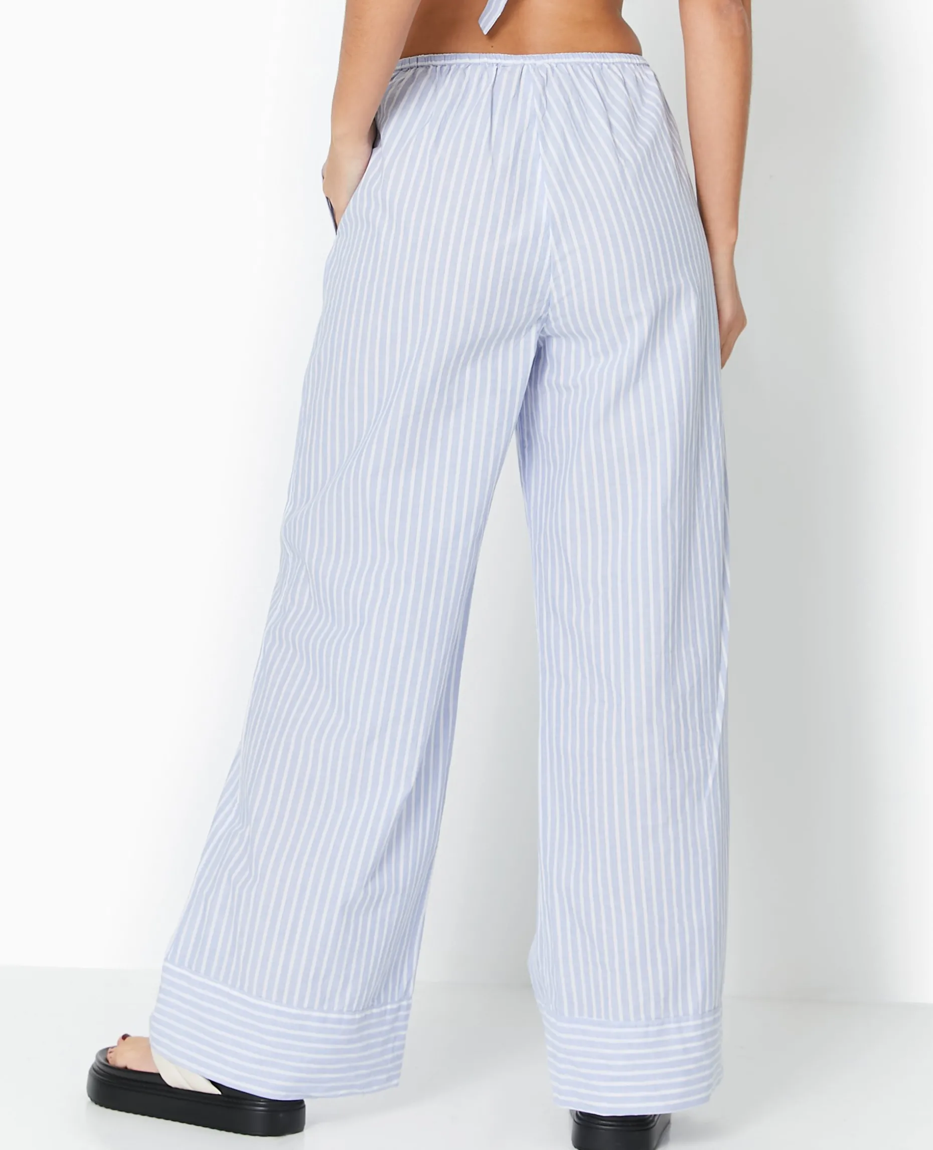 Pantalon Large Rayé Façon Pyjama D'homme - Bleu