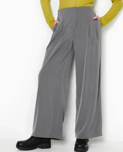 Pantalon Large Taille Basse Avec Pinces - Gris
