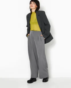 Pantalon Large Taille Basse Avec Pinces - Gris
