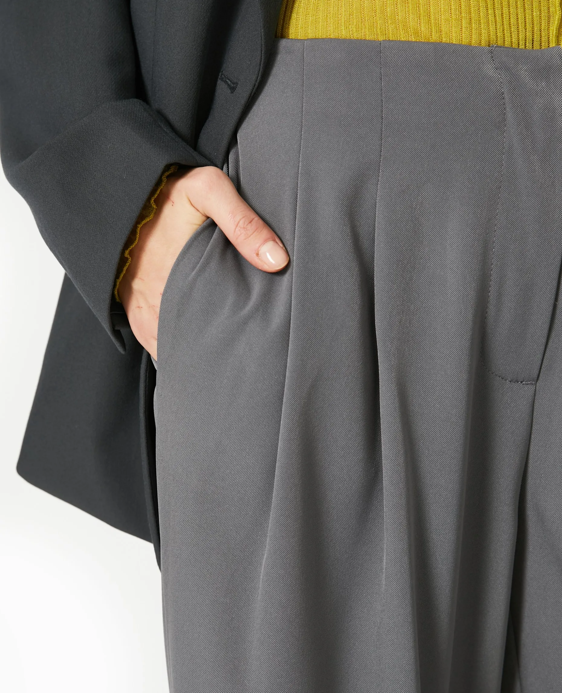 Pantalon Large Taille Basse Avec Pinces - Gris