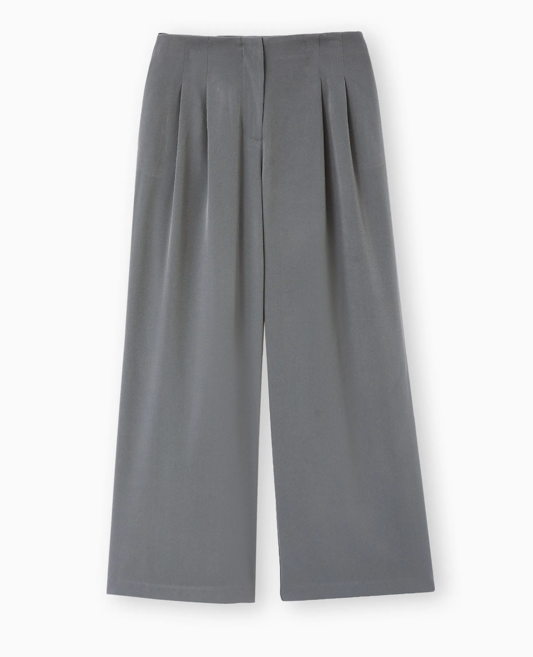 Pantalon Large Taille Basse Avec Pinces - Gris