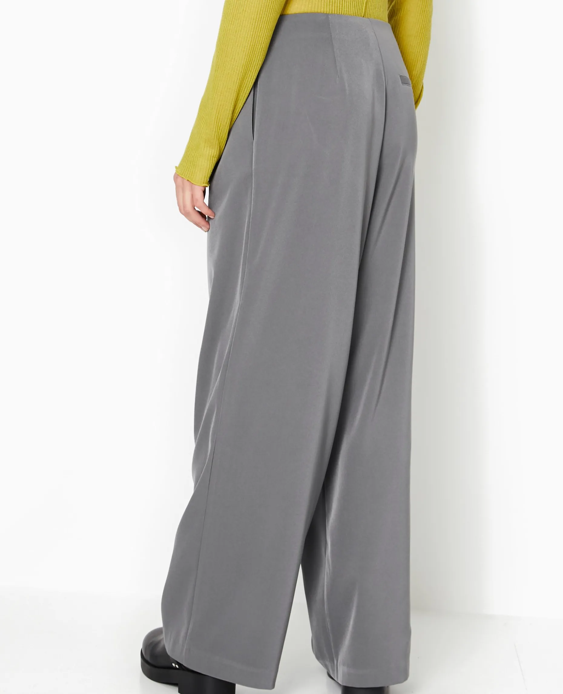 Pantalon Large Taille Basse Avec Pinces - Gris