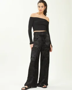 Pantalon Large Tissu Satiné Jacquard - Noir