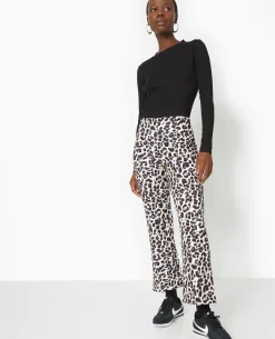Pantalon 7/8è;me Flare Motif Léopard - Noir