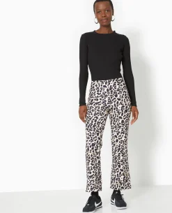 Pantalon 7/8è;me Flare Motif Léopard - Noir