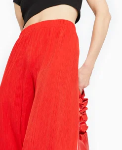 Pantalon Palazzo En Maille Texturée Effet Rayé - Rouge