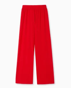 Pantalon Palazzo En Maille Texturée Effet Rayé - Rouge