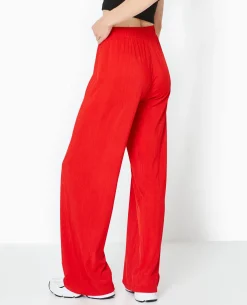 Pantalon Palazzo En Maille Texturée Effet Rayé - Rouge