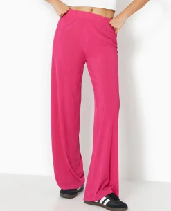 Pantalon Palazzo En Maille Texturée Affet Rayé - Rose Poudré