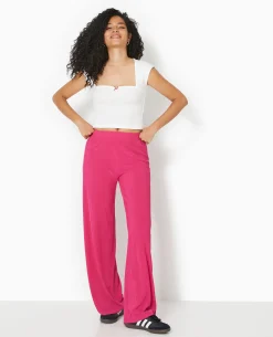 Pantalon Palazzo En Maille Texturée Affet Rayé - Rose Poudré