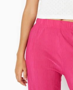 Pantalon Palazzo En Maille Texturée Affet Rayé - Rose Poudré
