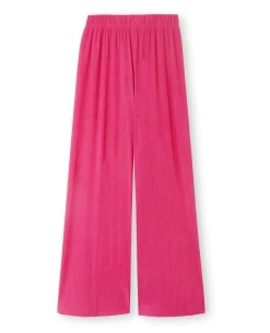 Pantalon Palazzo En Maille Texturée Affet Rayé - Rose Poudré