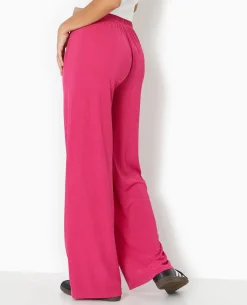 Pantalon Palazzo En Maille Texturée Affet Rayé - Rose Poudré