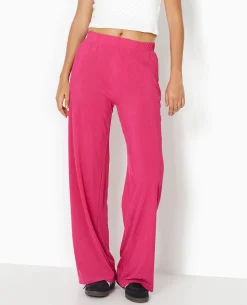 Pantalon Palazzo En Maille Texturée Affet Rayé - Rose Poudré