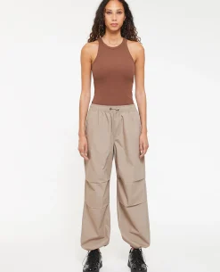 Pantalon Parachute Ceinture élastiquée - Taupe