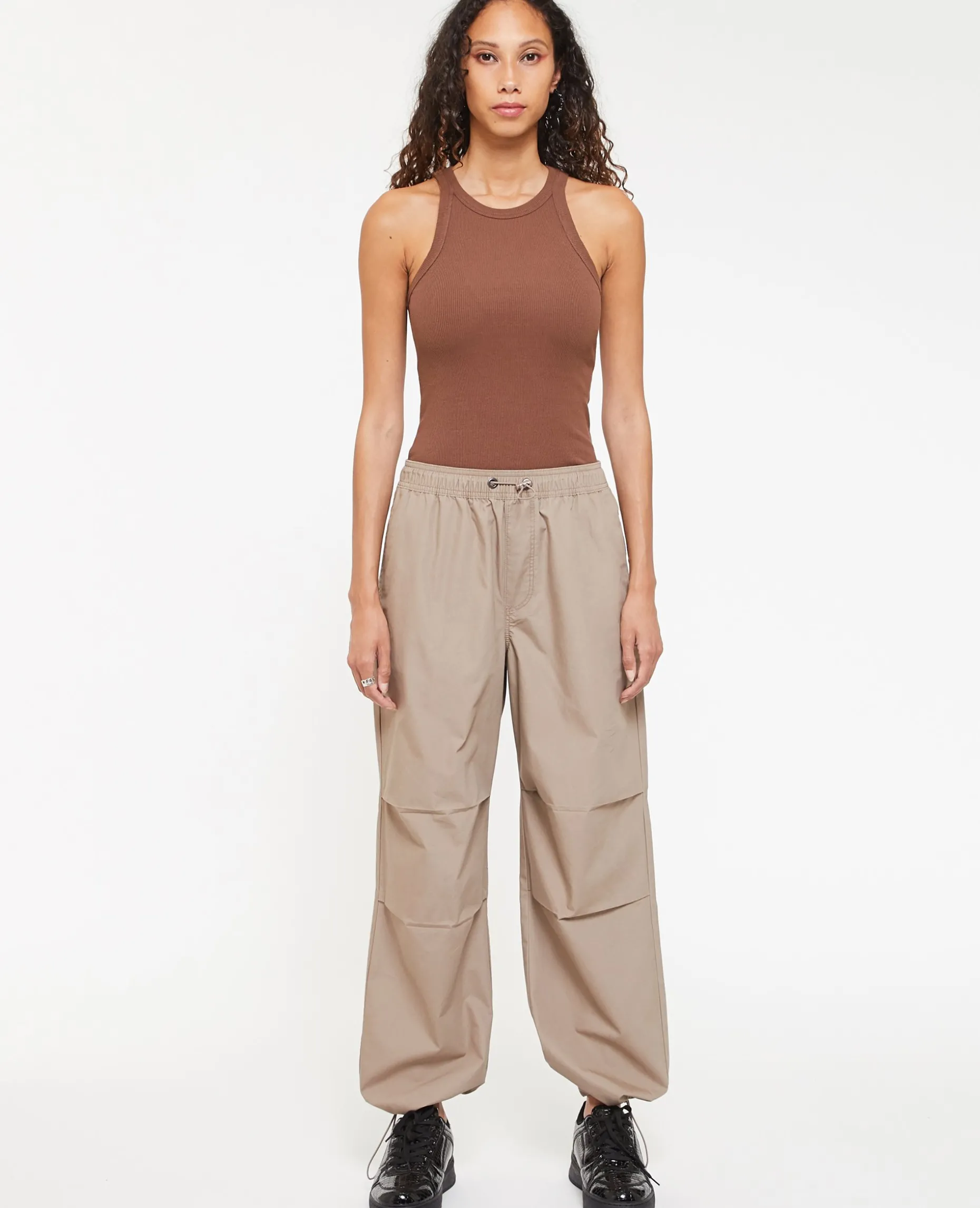 Pantalon Parachute Ceinture élastiquée - Taupe