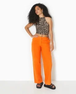 Pantalon Taille Basse Jambes Droites - Orange