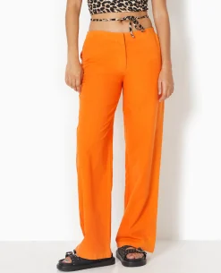 Pantalon Taille Basse Jambes Droites - Orange