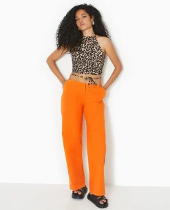 Pantalon Taille Basse Jambes Droites - Orange