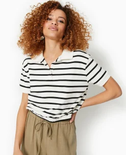 Polo Rayé Avec Base élastiquée - Blanc