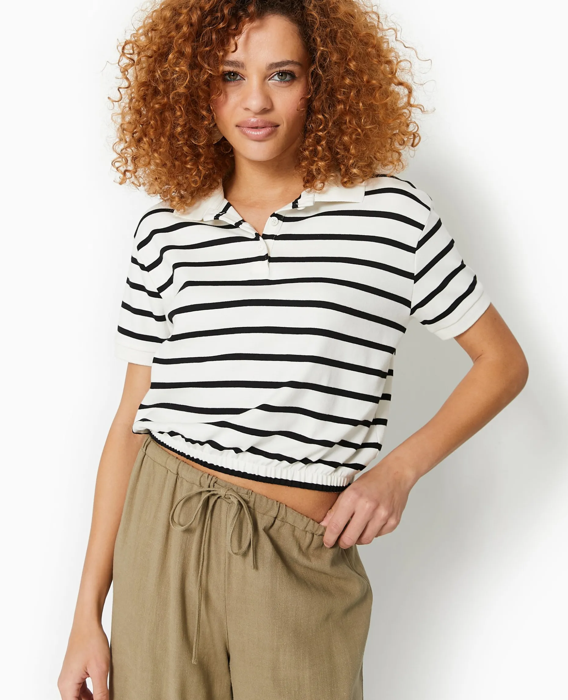 Polo Rayé Avec Base élastiquée - Blanc