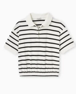 Polo Rayé Avec Base élastiquée - Blanc