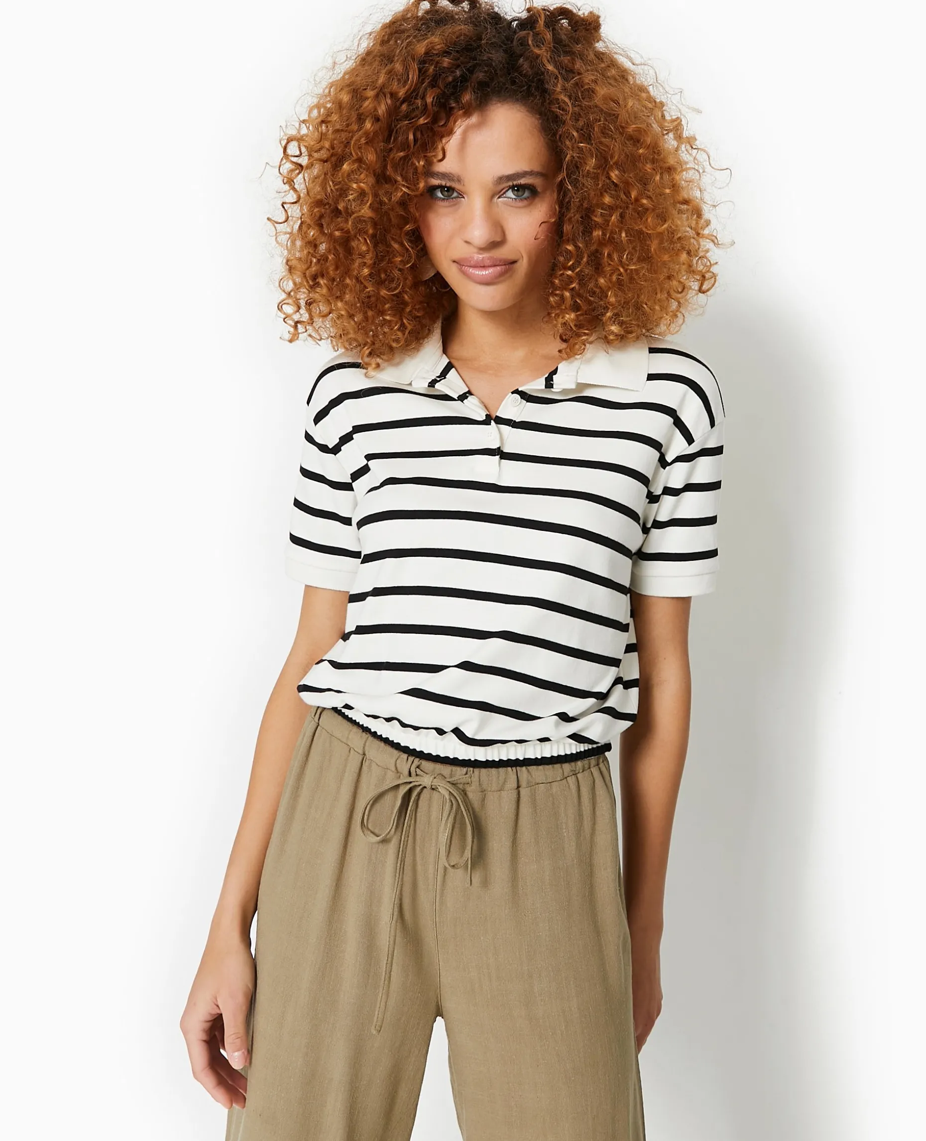 Polo Rayé Avec Base élastiquée - Blanc