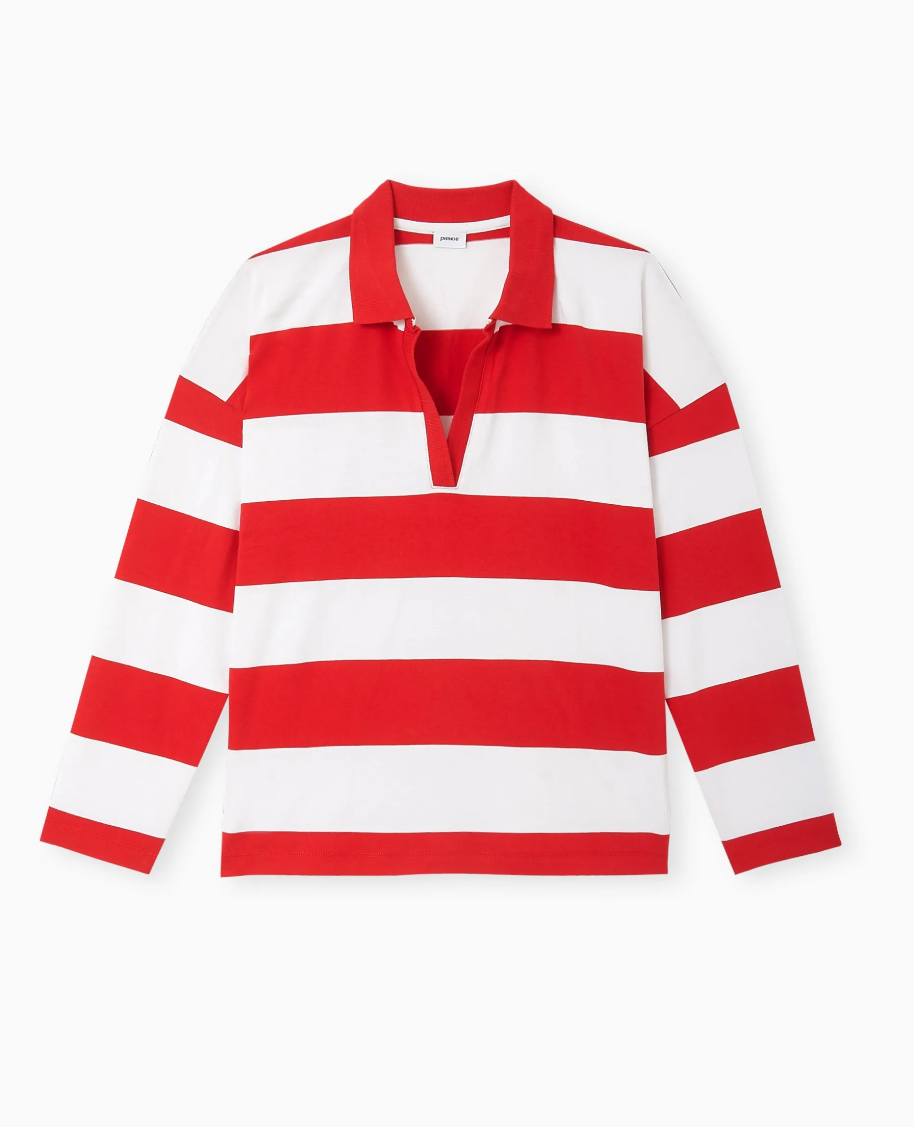 Polo Rayé Oversize Manches Longues - Rouge