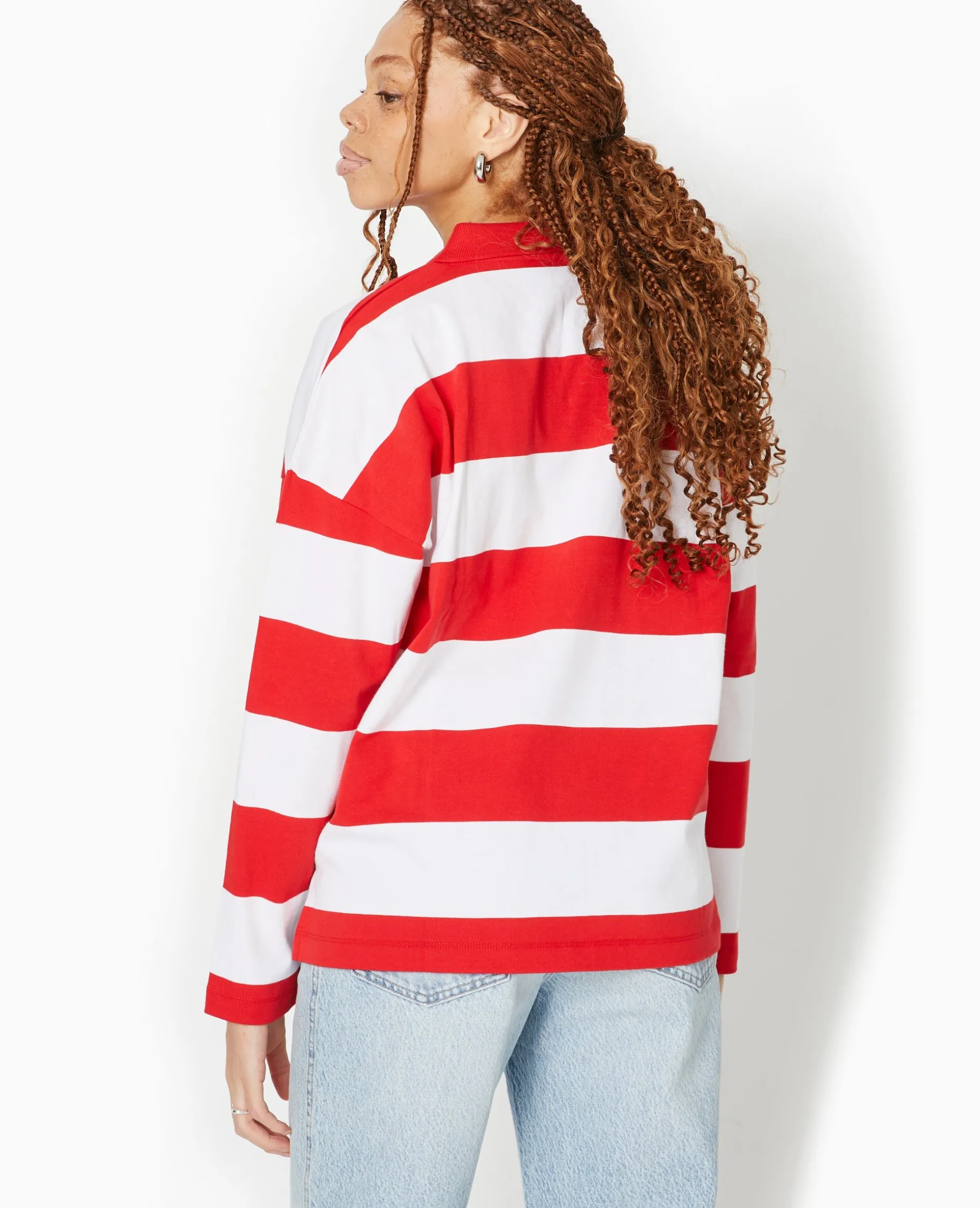 Polo Rayé Oversize Manches Longues - Rouge