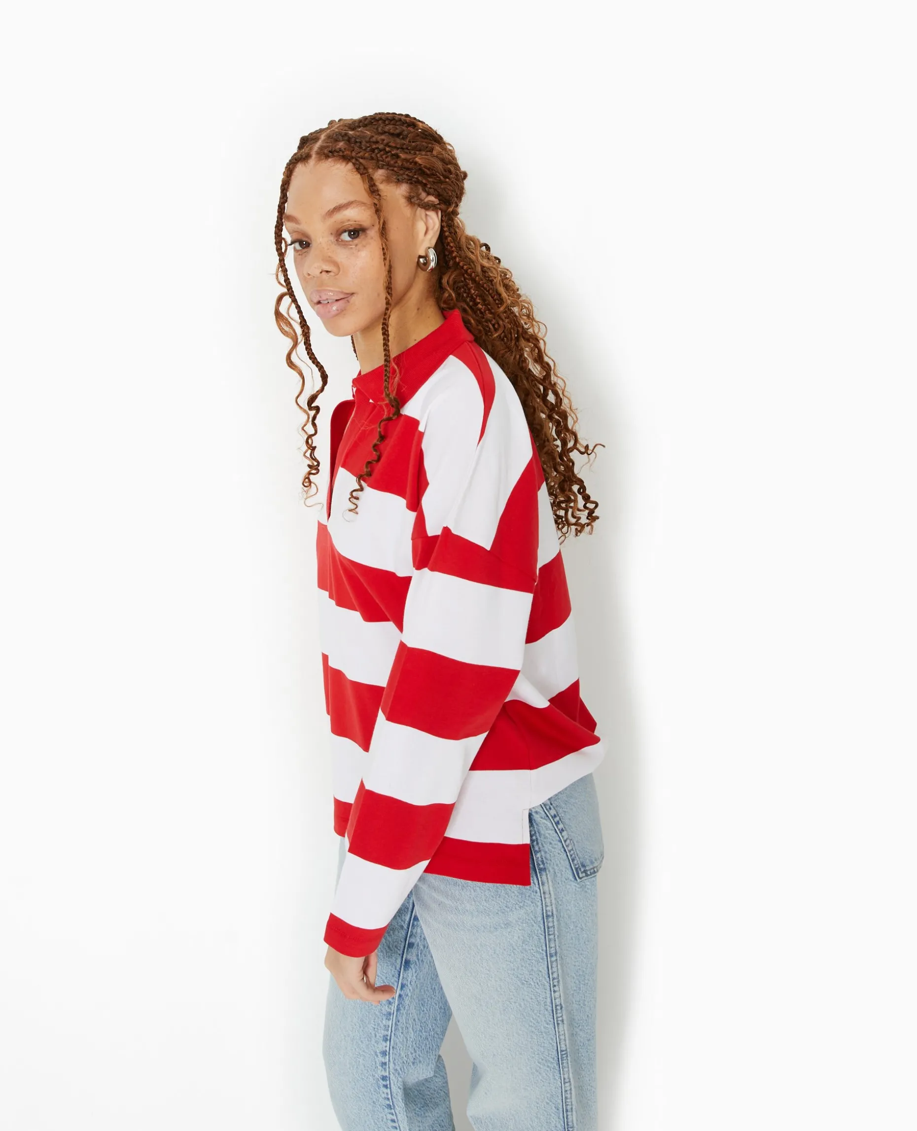 Polo Rayé Oversize Manches Longues - Rouge