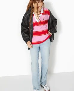 Polo Rayé Oversize Manches Longues - Rose