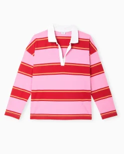 Polo Rayé Oversize Manches Longues - Rose