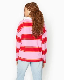 Polo Rayé Oversize Manches Longues - Rose